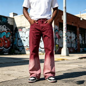 Jeans dégradés personnalisés pour hommes, denim épais 15oz, teinture dégradée, coupe évasée, streetwear, jambe large, fabricant OEM ODM - Product Image 1
