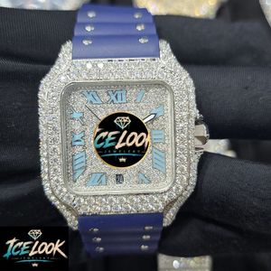 ICELOOK นาฬิกาควอทซ์ทรงสี่เหลี่ยมหรูหรา ขอบหน้าปัดคริสตัลแซฟไฟร์ สายซิลิโคนสีน้ำเงิน หน้าปัดอนาล็อก แสดงวันที่ โครโนกราฟ 40 มม. 20 มม. สำหรับทุกเพศ - Product Image 5