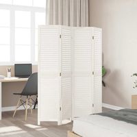 Solid White Paulownia Wood 4 Panel Room Divider Elegant Office Partition Foldable Freestanding