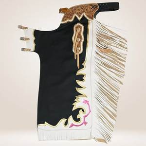 Chaps en cuir véritable Radeo pour homme, avec franges et broderies, fermeture à boucle. - Product Image 2