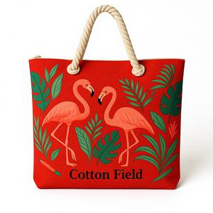 Sac fourre-tout en toile imprimé sur mesure, grand format, avec poignées en corde, motif tropical, idéal pour le shopping et les souvenirs de voyage, vente en gros - Product Image 1