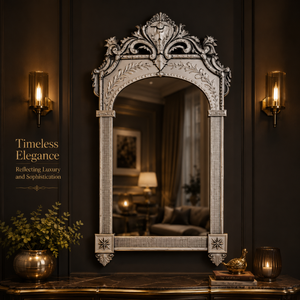 Luxury Venetian Arched <b>Mirror</b> with Ornate Crown Crest Top and Pillar Frame Floral Etched Antique Decorative <b>Wall</b> <b>Mirror</b> for Home - Product Image 3