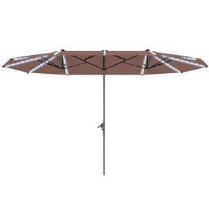 Ombrellone da Patio Extra Large 15ft a Doppia Faccia in Alluminio con Luci Solari UPF50+ e Manovella, Colore Tan, per Esterni e Palestre - Product Image 1