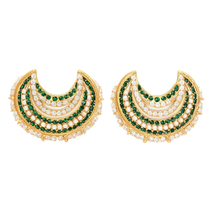 18K Gold Plated Stainless Steel Half Moon Stud Earrings with Zircon and Pearl - Product Image 3