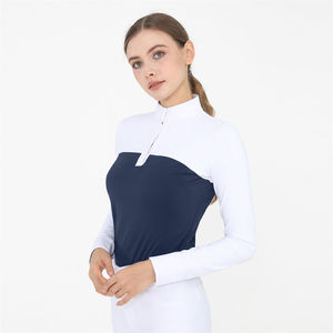 Chemise d'équitation élégante pour femme en cuir véritable respirant, manches longues, prête pour la concours, couleur blanche - Product Image 1