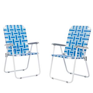 Sedie da Spiaggia 2pz in Tubo d'Acciaio con Tessuto in PP, Sedia Pieghevole con Capacità di 120kg, a Righe Blu e Bianche - Product Image 6