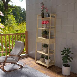 WTZ Libreria Moderna a 5 Ripiani, Scaffale Alto a Scala con Cassetti, Colore Naturale BC 239 per Camera da Letto, Soggiorno, Ufficio - Product Image 3