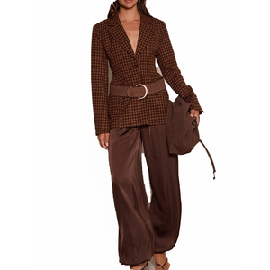 Blazer a cuadros para mujer al por mayor, con solapa de pico, un botón, manga larga, corte ajustado, chaqueta de oficina, traje de señora personalizado OEM ODM, tendencia 2026 - Product Image 1