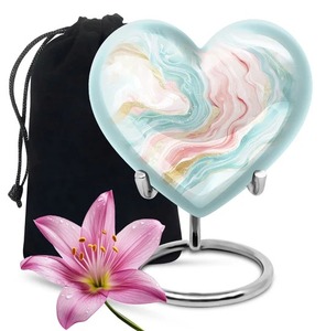 Urna Funeraria en Forma de Corazón con Patrón de Mármol, Diseño Personalizado, Urna Conmemorativa de Metal con Hermoso Corazón, con Caja de Terciopelo Gratis - Product Image 1