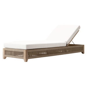 Chaise longue d'extérieur moderne en teck tropical avec base de rangement et détails en corde tressée, inclinable et réglable pour patio et jardin - Product Image 1