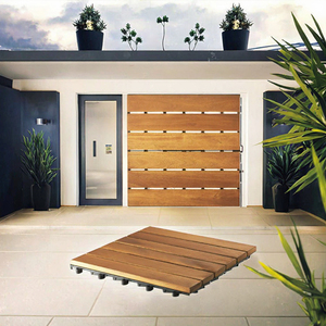Dalles de terrasse emboîtables en bois d'acacia 300 x 300 mm carrées, système clic, design moderne doré, pour intérieur, extérieur, piscine, patio, atelier, étanches - Product Image 6