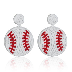 New Stylish White and <b>Red</b> Beaded Triple Baseball <b>Drop</b> <b>Earrings</b> Sports Game Day Statement Dangle <b>Earrings</b> for Women and Girls - Product Image 5