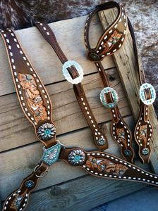 Ensemble de bridons de cheval en cuir occidental personnalisables, best-seller 2026, avec conchos turquoise et design brodé, tailles personnalisées, emballage inclus - Product Image 3