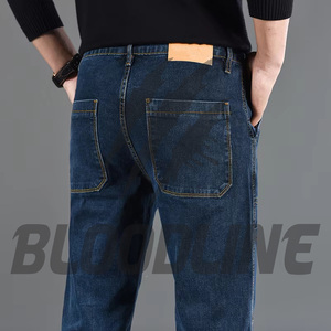 Jeans Cargo de Mezclilla Azul Oscuro para Hombre BLOODLINE, Corte Regular, Cintura Media, Algodón Lavado, Estilo Casual Otoñal - Product Image 5