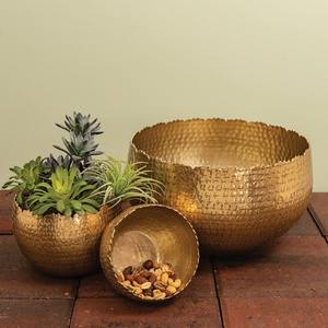 Juego de recipientes para objetos diversos con acabado de latón rústico, borde texturizado irregular, centro de mesa moderno bohemio, ecológico, sin BPA, dorado - Product Image 2