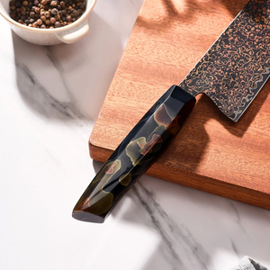 Couteau artisanal en cuivre damas de qualité supérieure avec motif damas décoratif, manche personnalisé, couteau de cuisine pour la préparation des aliments - Product Image 3