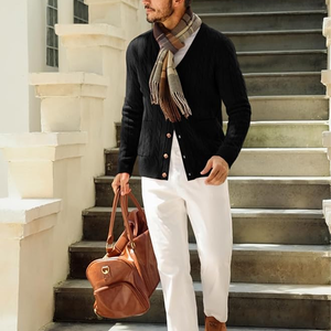 Men's Wool V-Neck <b>Cardigan</b> Full Sleeve Thick Knit Button Closure Autumn Solid Color Anti-Pilling Sweater - Product Image 3