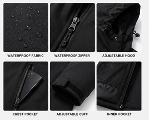 Veste de ski unisexe d'hiver à capuche, imperméable, respirante, doublée de polaire, 100% polyester, 10 000 mm, veste de sport d'hiver pour activités de plein air, noire - Product Image 4