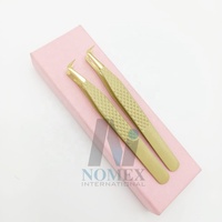 Pince à épiler professionnelle en acier inoxydable pour extensions de cils, type L à 90 degrés, plaquée or plasma, texture diamant, personnalisable avec votre marque