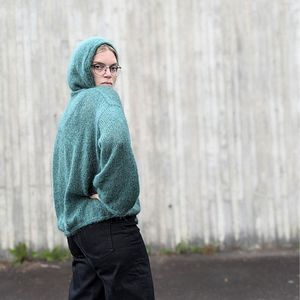 Sweat à capuche en mohair personnalisé avec logo, vente en gros, pull unisexe d'hiver à rayures avec fermeture éclair, tricoté en laine surdimensionné - Product Image 6