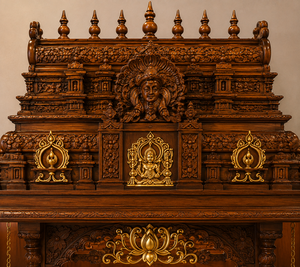 Traditional South Indian Ashta Lakshmi Pooja <b>Mandir</b> Premium Walnut Finish Hand-Carved Wooden Pooja <b>Mandir</b> With Gopurams USA - Product Image 4