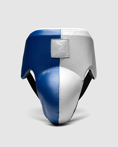 Protector Inguinal de Boxeo de Cuero Vacuno Fly, Azul y Blanco, Equipo de Protección para Entrenamiento, Hecho a Medida por Fabricantes Profesionales de Boxeo - Product Image 1