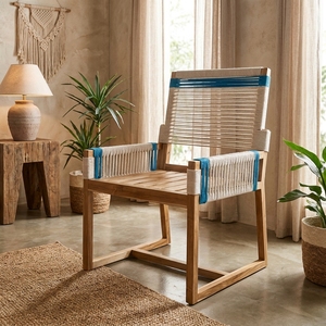 Silla de Comedor Moderna para Exteriores en Madera de Teca Sólida y Tejido de Cuerda Sin Cojín de KAG Furniture - Product Image 5