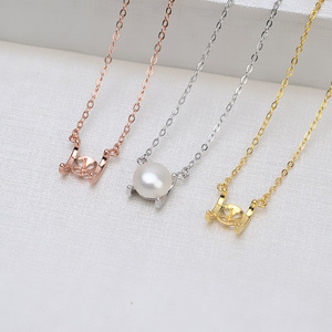 European American S925 <b>Silver</b> Pendant Set Women's Ring H Four Claw <b>Chain</b> <b>Earrings</b> Pearl DIY Jewelry Findings Components - Product Image 3