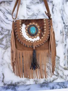 Sac à main en cuir de vachette à motif western, sac bandoulière bohème à franges, sac élégant, petit sac en fourrure de vachette très tendance - Product Image 4