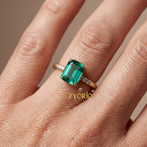 Anillo de Oro Blanco de 14k con Esmeralda Colombiana Cultivada en Laboratorio, Corte Asscher, Estilo Clásico, para Compromiso, Boda, Aniversario, Fiesta, Regalo de Cumpleaños - Product Image 2