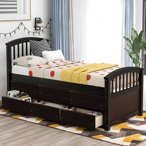 Letto a piattaforma in legno massello Orisfur Twin Size con 6 cassetti per bambini - Product Image 5