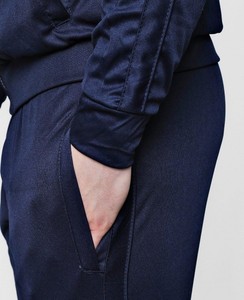 Men's Navy Blue Hooded <b>Tracksuit</b> Set Full Zipper Long Sleeve Solid Color Casual Sportswear Breathable Polyester Material - Product Image 3