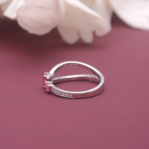 Bague ouverte en argent sterling 925 massif avec diamant rose fantaisie cultivé en laboratoire certifié IGI, taille émeraude, Toi et Moi, ajustable - Product Image 4