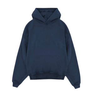 Sudadera con Capucha Unisex Oversize de Hombros Caídos, Azul Sólido, Algodón French Terry, Casual, Transpirable, con Diseño de Bolsillo Bordado - Product Image 5