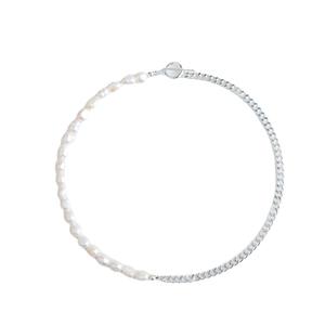 Collar de Perlas de Agua Dulce Estilo Europeo Americano con Media Cadena y Media Perla, Cierre OT y Cadena Cubana, Producto Exclusivo - Product Image 5