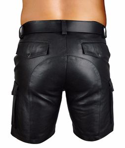 Pantalones Cortos Cargo de Cuero de Diseño Personalizado para Hombre al por Mayor, Pantalones Cortos de Cuero de Seis Bolsillos para Uso Diario, Pantalones Cortos Cargo de Cuero para Hombre - Product Image 4