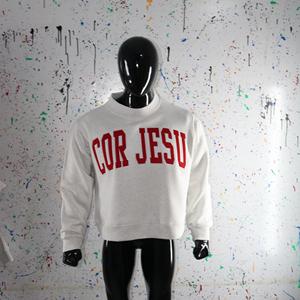 เสื้อสเวตเชิ้ตคอเต่าสีขาว COR JESUS  ปักลายสีแดง 100%  เสื้อสเวตเชิ้ตคอกว้าง  ด้ายปักละเอียด - Product Image 1