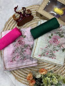 Sari en soie imprimé, sari fantaisie à fleurs, sari en soie douce de créateur, sari floral fait main, sari en soie tabby - Product Image 2