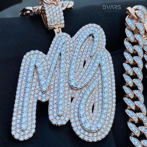 Pendentif personnalisé pour homme avec initiale, style Hip Hop Rapper, en argent sterling 925 bicolore, serti de moissanite, testé et certifié - Product Image 1