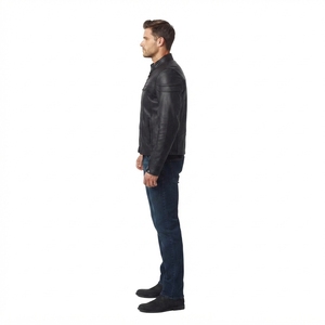 Veste de motard pour homme en cuir véritable de qualité supérieure, sur mesure, taille XS, style Cafe Racer, avec fermeture éclair, par Hashbloom International OEM. - Product Image 3
