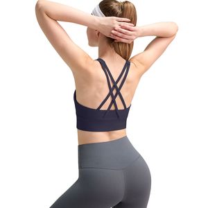 Women High Neck Strappy Cross <b>Back</b> Sports Bra <b>Padded</b> Medium High Impact Running Bra OEM Custom Plus Size Activewear - Product Image 2