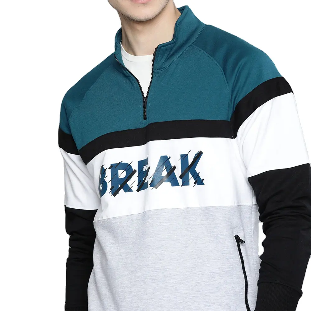 Manufacturer Men Grey Melange & White Colourblocked Sweatshirt With Zip Up - Personalized Print Option Available Custom Made