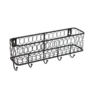 Black Iron <b>Wall</b> Hanging Basket For Kitchen Counter <b>Wall</b> Mounted <b>Storage</b> <b>Rack</b> With Strong Metal Construction - Product Image 2