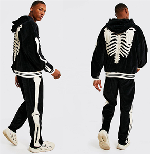 ชุดวอร์มแบบมีฮู้ดสำหรับผู้ชาย,เสื้อผ้าแฟชั่นสตรีท Velour Zip Through มีซิปด้านหน้ากำมะหยี่ปักลาย - Product Image 4