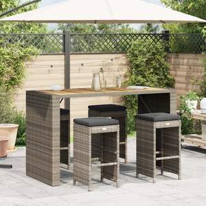 Set di 4 Sgabelli da Bar da Giardino in Rattan PE Grigio, Arredamento Standard per Patio - Product Image 1