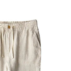 Pantalon cargo beige en lin/coton pour homme, taille élastique, décontracté, léger, pour le printemps - Product Image 4