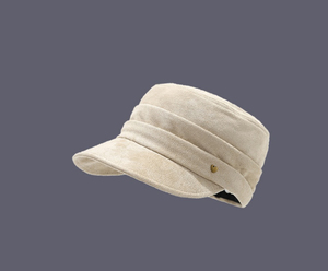 Beige Suede Cadet <b>Boy</b> Hat with Gold Heart Buckle Adjustable Cadet <b>Cap</b> - Product Image 5