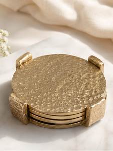 Ensemble de sous-verres ronds en métal martelé, style glamour doré, faits à la main, diamètre 300 mm, épaisseur 3 mm - Product Image 3