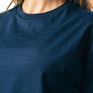 Unisex <b>Navy</b> Blue Sporty Crop <b>Top</b> Short Sleeve V-neck Solid Color Casual T-Shirt 100% Cotton Breathable Jersey Knitted 180g - Product Image 4