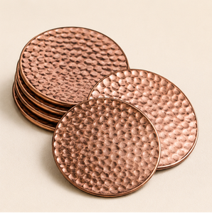 Solid Hammered Copper <b>Table</b> <b>Coasters</b> Rust-Resistant Round Metal Beverage Mat For Hotel Restaurant Barware Accessories On Sale - Product Image 6